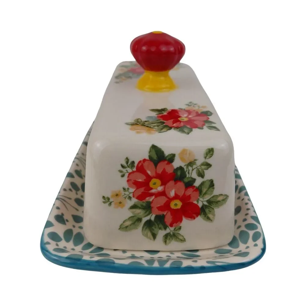 Pioneer Woman Vtg Covered Butter Dish Makes Everything Better Floral New Retired